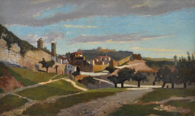 Muralhas de San Gimignano, c.1862 (óleo sobre tela) de Giuseppe Abbati