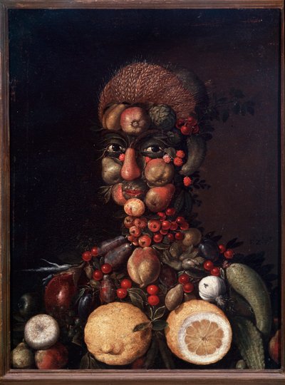 Figura humana feita de frutas e legumes (pintura de Giuseppe Arcimboldo