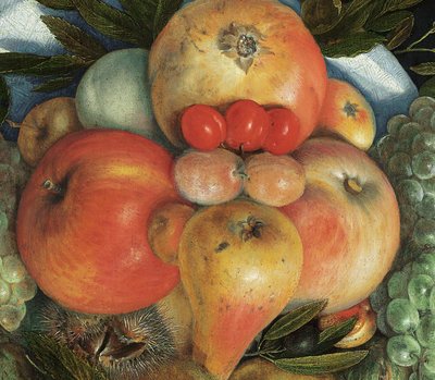 Retrato antropomórfico reversível de um homem composto por frutas de Giuseppe Arcimboldo