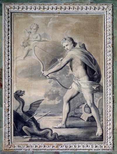 Apollon matando a cobra Python (Desenho monocromático de Giuseppe Bacigalupo