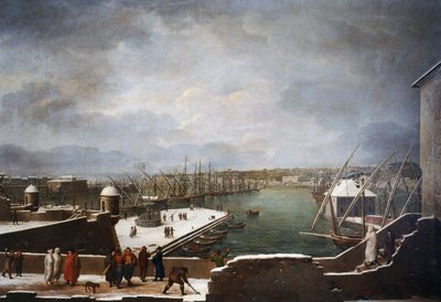 Vista do porto de Génova na neve de Giuseppe Bacigalupo