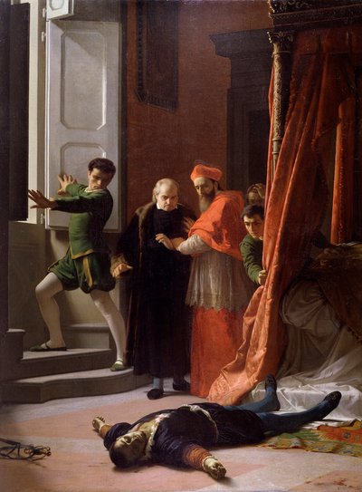 Morte do duque de Florença Alessandro de Medici morto por Lorenzino de Medici (óleo sobre tela de Giuseppe Bellucci