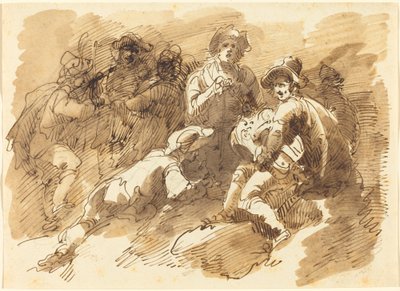 Uma reunião de convívio com um homem tocando uma Hurdy-Gurdy de Giuseppe Bernardino Bison