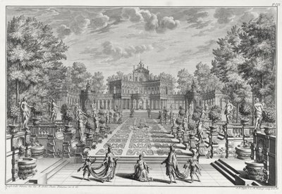 Cenário para uma ópera em um jardim, de Architectus Theatralis Primarius, gravado por Johann Andreas Pfeffel (1674-1748), publicado em 1740 de Giuseppe Bibiena