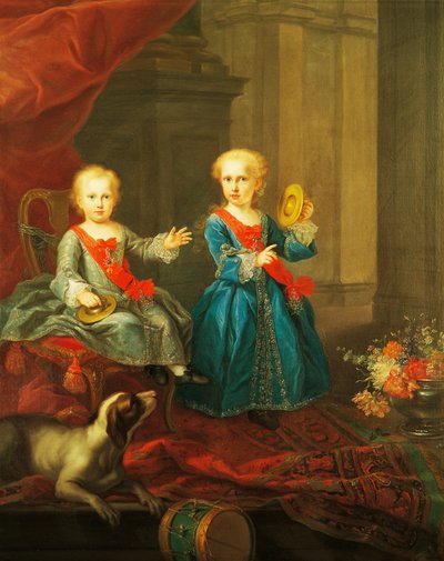 Filhas de Carlos III de Bourbon, rei de Nápoles e Duas Sicílias e Maria Amélia de Saxónia, rainha de Duas Sicílias, pintura, de Giuseppe Bonito (1701-1789), Itália de Giuseppe Bonito