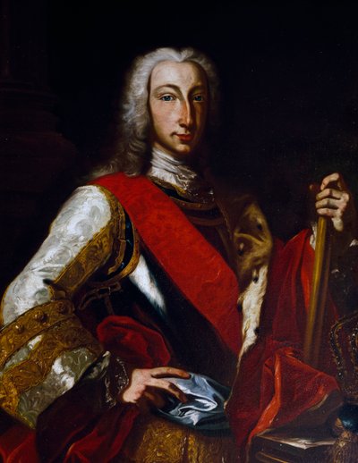 Retrato de Carlos III de Bourbon (1716-1788), Rei de Espanha, mais tarde Carlos VII como Rei de Nápoles, pintura de Giuseppe Bonito (1707-1789) de Giuseppe Bonito
