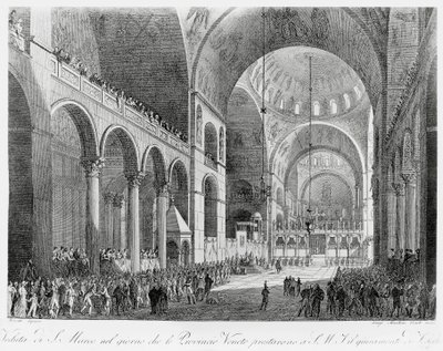 As províncias do Veneto juram fidelidade ao imperador austríaco Francisco II (1768-1835) na Basílica de São Marco em Veneza, 7 de Maio de Giuseppe Borsato