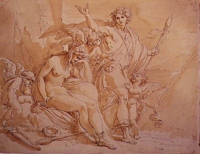 Bacchus e Ariadne, 1780 (tinta e papel) de Giuseppe Cades