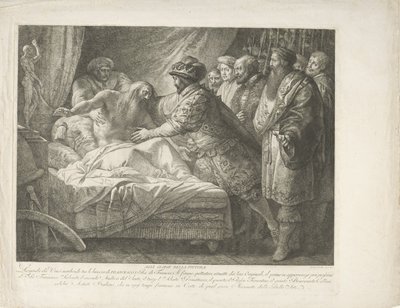 Rei Francisco I com o moribundo Leonardo da Vinci All Glory della pittura (título no objeto) de Giuseppe Cades