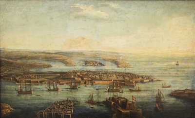 Uma vista do Grand Harbour, Marsamxett e Valletta de Giuseppe Caloriti