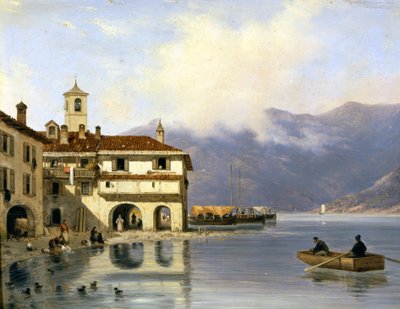 Como. Costa e porto de Menaggio (1850). Pintura por Canella. Menaggio (Como), . de Giuseppe Canella