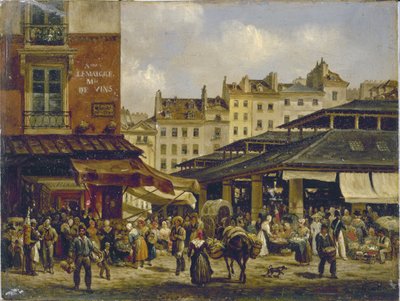 Les Halles e Rue de la Tonnellerie, c.1828 (óleo sobre tela) de Giuseppe Canella