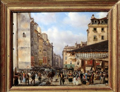 Les Halles e rue de la Tonnellerie em 1828: vista de Paris no século XIX. Pintura de Giuseppe Canella (1788-1847) de Giuseppe Canella