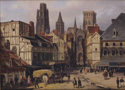 Local da Haute-Vieille-Tour, Rouen, 1824 (óleo sobre papelão) de Giuseppe Canella