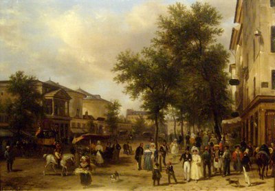 Vista do Boulevard Montmartre, Paris [mostrando o Théâtre des Variétés e a Passage des Panoramas]. de Giuseppe Canella