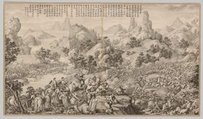 Rompendo o cerco em Hesui: das cenas de batalha do combate às rebeliões ..., c. 1765-17 de Giuseppe Castiglione