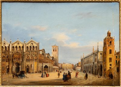 Praça de Trento e Trieste em Ferrara (óleo sobre painel) de Giuseppe Chittò Barucchi
