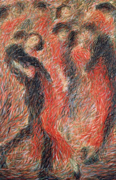 Tango, mulher vestida de vermelho dançando, fantasia de dançar a dois de Giuseppe Cominetti