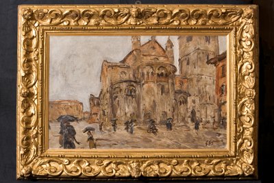 Piazza Grande in the Rain (óleo sobre contraplacado) de Giuseppe Graziosi