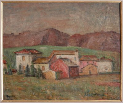 Aldeia no sopé das montanhas (óleo sobre tela) de Giuseppe Graziosi