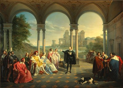 Torquato Tasso lê La Gerusalemme Liberata na Corte de Ferrara, 1841. de Giuseppe Mancinelli