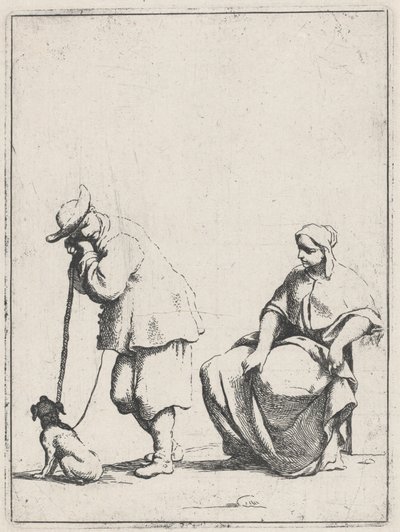 Camponês em pé com um cachorro e uma mulher sentada de Giuseppe Maria Crespi