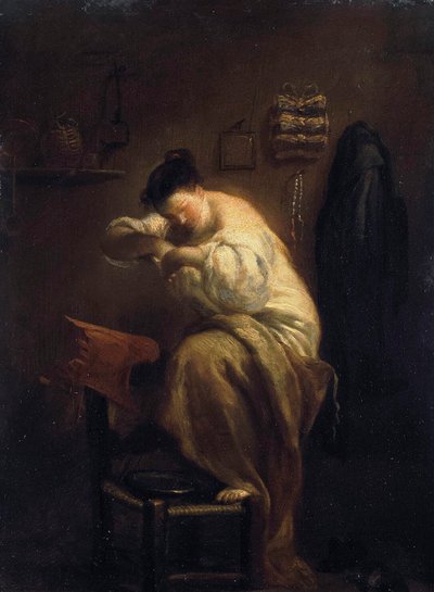 Mulher à procura de pulgas