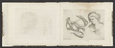 Parte superior do corpo de uma mulher e busto de uma mulher Exemplos de desenho (título da série) Mitelli intaglio (título da série) de Giuseppe Maria Mitelli