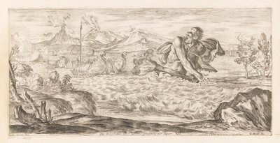 Polyphemus achtervolgt de vloot van Aeneas Aqui Polifemo está presente, horrível, caminhando pela planície (título no objeto) Omzwervingen van Aeneas (título da série) L