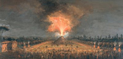 Festival noturno com vulcão que respira fogo no Cascine em Florença em homenagem ao Grão-Duque Fernando III de Giuseppe Maria Terreni