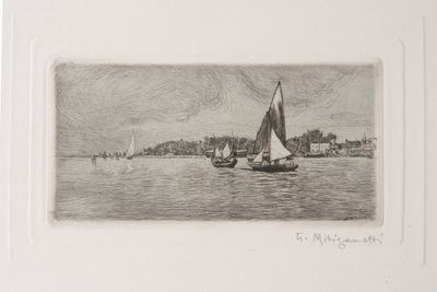 Barcos na Lagoa (gravura em papel branco) de Giuseppe Miti Zanetti