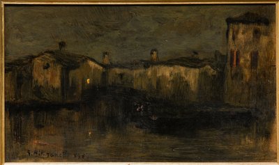 Paisagem com casas (óleo sobre papelão) de Giuseppe Miti Zanetti