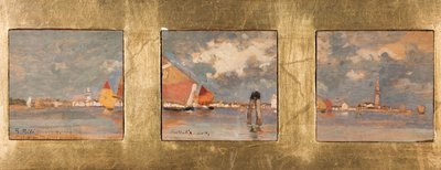 Tryptique com lagoa (óleo sobre contraplacado) de Giuseppe Miti Zanetti