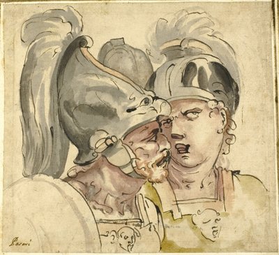 Dois soldados de capacete a conversar de Giuseppe Passeri