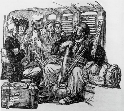 Tartarin numa carruagem para Tartarin nos Alpes por Alphonse Daudet, Milão de Giuseppe Porcheddu