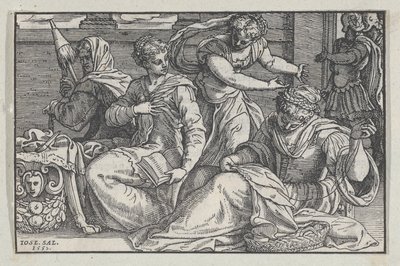 Lucretia instruindo suas filhas em bordado, 1557. de Giuseppe Porta