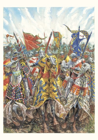 Carga dos cavaleiros franceses na Batalha de Azincourt (25 de outubro de 1415) de Giuseppe Rava