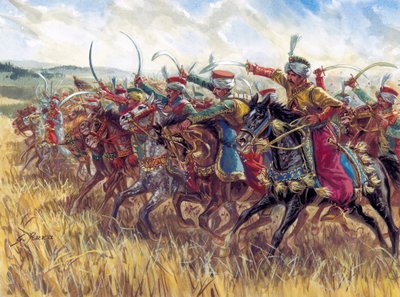 Primeiro Império: O braço dos mamelucos de Napoleão I Carga - Primeiro império: carga da cavalaria mameluca de Napoleão I - Ilustração de Giuseppe Rava de Giuseppe Rava