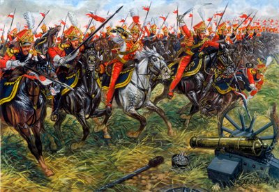 Primeiro império: 2º regimento de lanceiros a cavalo da Guarda Imperial de Napoleão I na Batalha de Waterloo 18/06/1815 - Primeiro império: 2º regimento de lanceiros de cavalaria ligeira da Guarda Imperial de Napoleão I em Waterloo a 18 de junho de 1815 -  de Giuseppe Rava