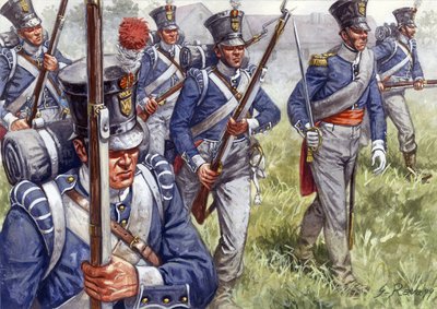 Primeiro império: infantaria belga ou holandesa por volta de 1815 - Primeiro império: infantaria belga ou holandesa - Ilustração de Giuseppe Rava de Giuseppe Rava