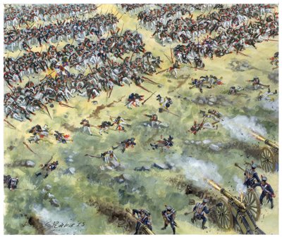 Primeiro império, campanha alemã: Infantaria de linha russa derrotada na Batalha de Leipzig em outubro de 1813 - Primeiro império, campanha alemã: infantaria de linha russa derrotada pelo exército francês durante a batalha de Leipzig (Batalha das Nações),  de Giuseppe Rava