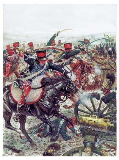 Primeiro império: ataque da brigada comandada pelo general Pierre Margaron (1765-1824) na batalha de Austerlitz a 2/12/1805 - Primeiro império: ataque da brigada comandada pelo general Margaron durante a batalha de Austerlitz a 2 de dezembro de 1815 - Ilus de Giuseppe Rava