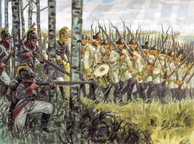 Primeiro império: soldados da infantaria austríaca em avanço por volta de 1798 - 1805 - Primeiro império: soldados da infantaria austríaca em marcha de Giuseppe Rava