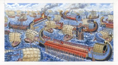 Gnaeus Pompeius Magnus derrota os piratas Cilicianos numa batalha de Giuseppe Rava