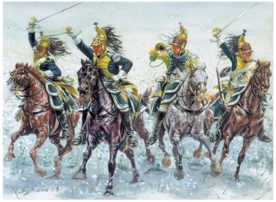 Guerras napoleónicas: carga de dragões ingleses Ilustração de Giuseppe Rava de Giuseppe Rava