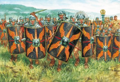 Antiguidade romana (império): um grupo de legionários romanos - Império romano: legionários - Ilustração de Giuseppe Rava de Giuseppe Rava