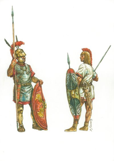O triarius romano e o soldado hispânico de Aníbal de Giuseppe Rava