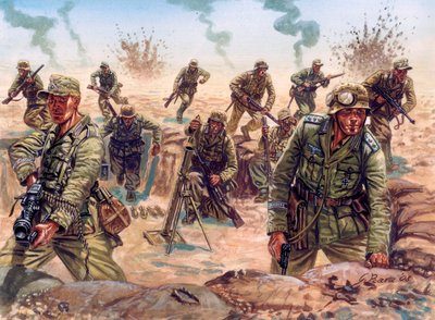 Segunda Guerra Mundial, Campanha do Norte de África: soldado do Deutsches Afrikakorps (Afrika Korps, Afrikakorps ou DAK), Força Expedicionária Alemã, no deserto da Líbia de Giuseppe Rava