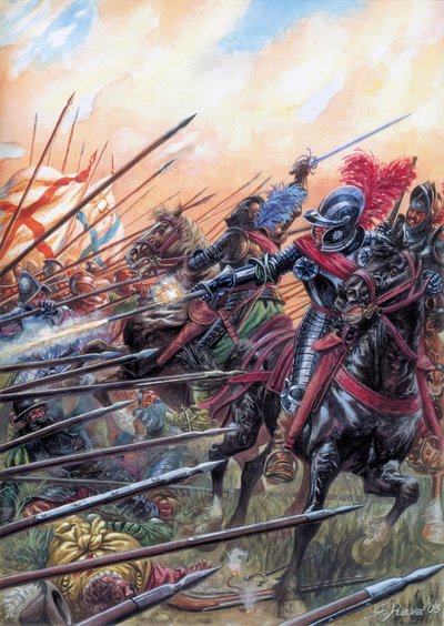Guerras de religião: A Batalha de Ivry, em 14/03/1590, foi a vitória do Exército Real contra a Liga Católica - A Batalha de Ivry, celebrada em 14 de março de 1590, durante as Guerras Religiosas Francesas - Ilustração de Giuseppe Rava de Giuseppe Rava