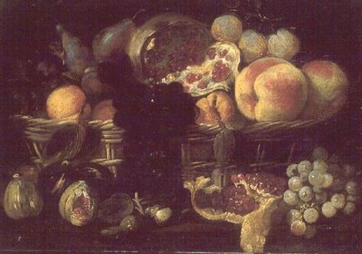 Um cesto de frutas e um prato de frutas de Giuseppe Recco